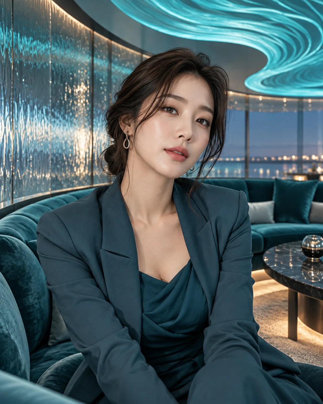 청라 네온 색감의 성인 모델 AI 패션 화보 — 실제 매장 직원 사진 아님